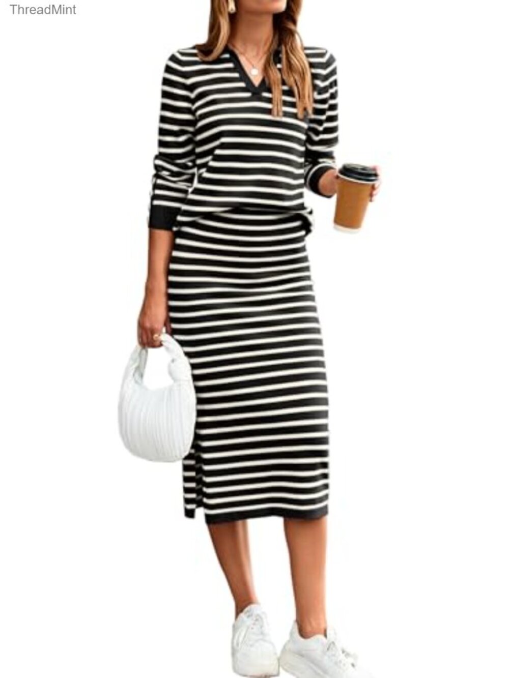 Women 2 Piece Skirt Set Knit Sweater Dress Long Sleeve Midi Fall Outfit